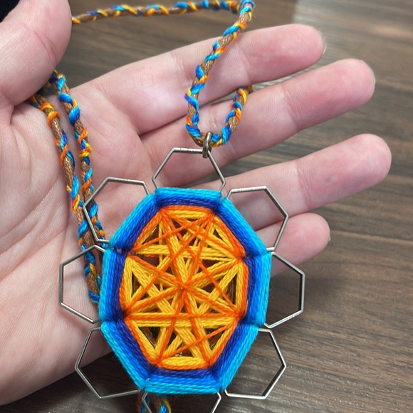 Handcrafted Threaded Geometric Pendant on Braided Leather Cord Necklace - Picture 7 of 8